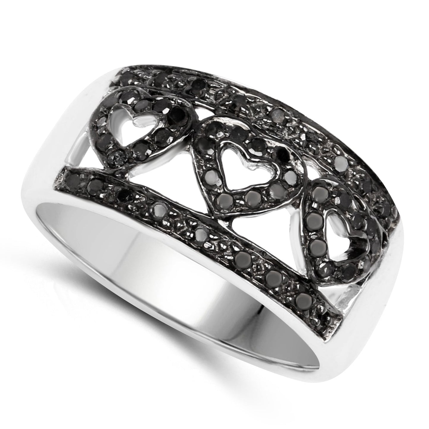 Ring 0.32ct genuine black diamond sterling silver band with heart motif by Bids.com on Tampa Home & Garden Store