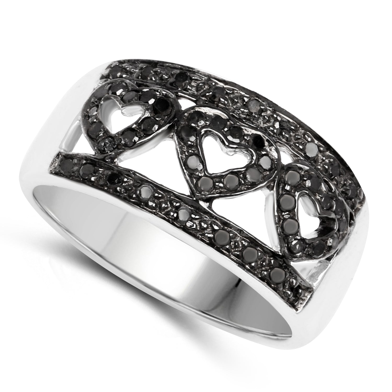 Ring 0.32ct genuine black diamond sterling silver band with heart motif by Bids.com on Tampa Home & Garden Store