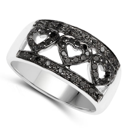 Ring 0.32ct genuine black diamond sterling silver band with heart motif by Bids.com on Tampa Home & Garden Store