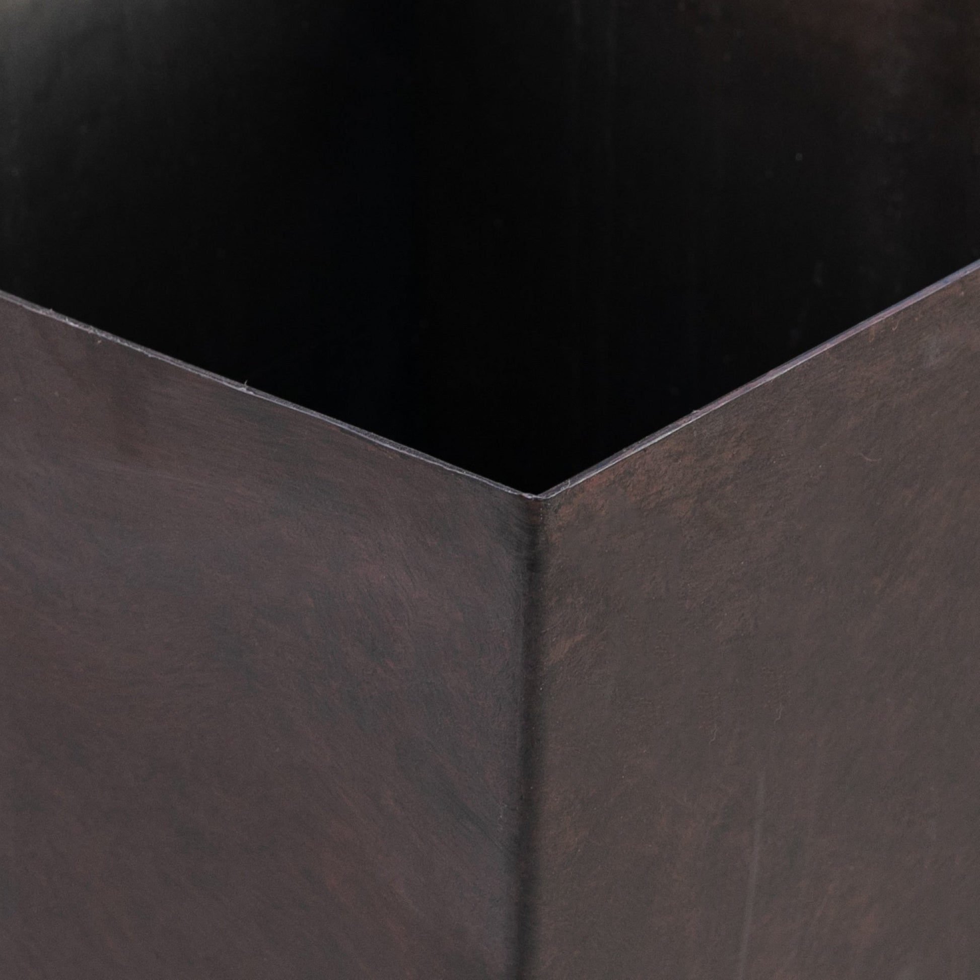 Planter box interior in dark brown wood with visible grain and angled corners on Tampa Home & Garden Store