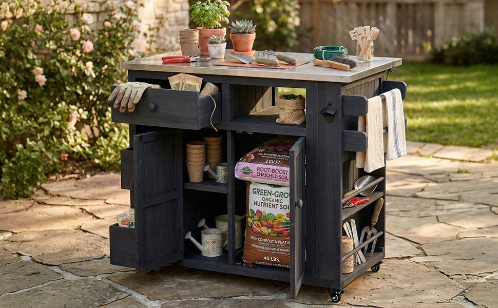 Extendable Outdoor Kitchen Island and Cart
