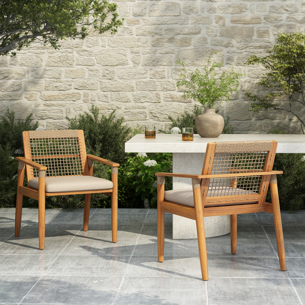 Acacia Wood Outdoor Dining Chairs Set of 2