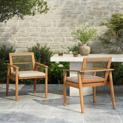 Acacia Wood Outdoor Dining Chairs Set of 2
