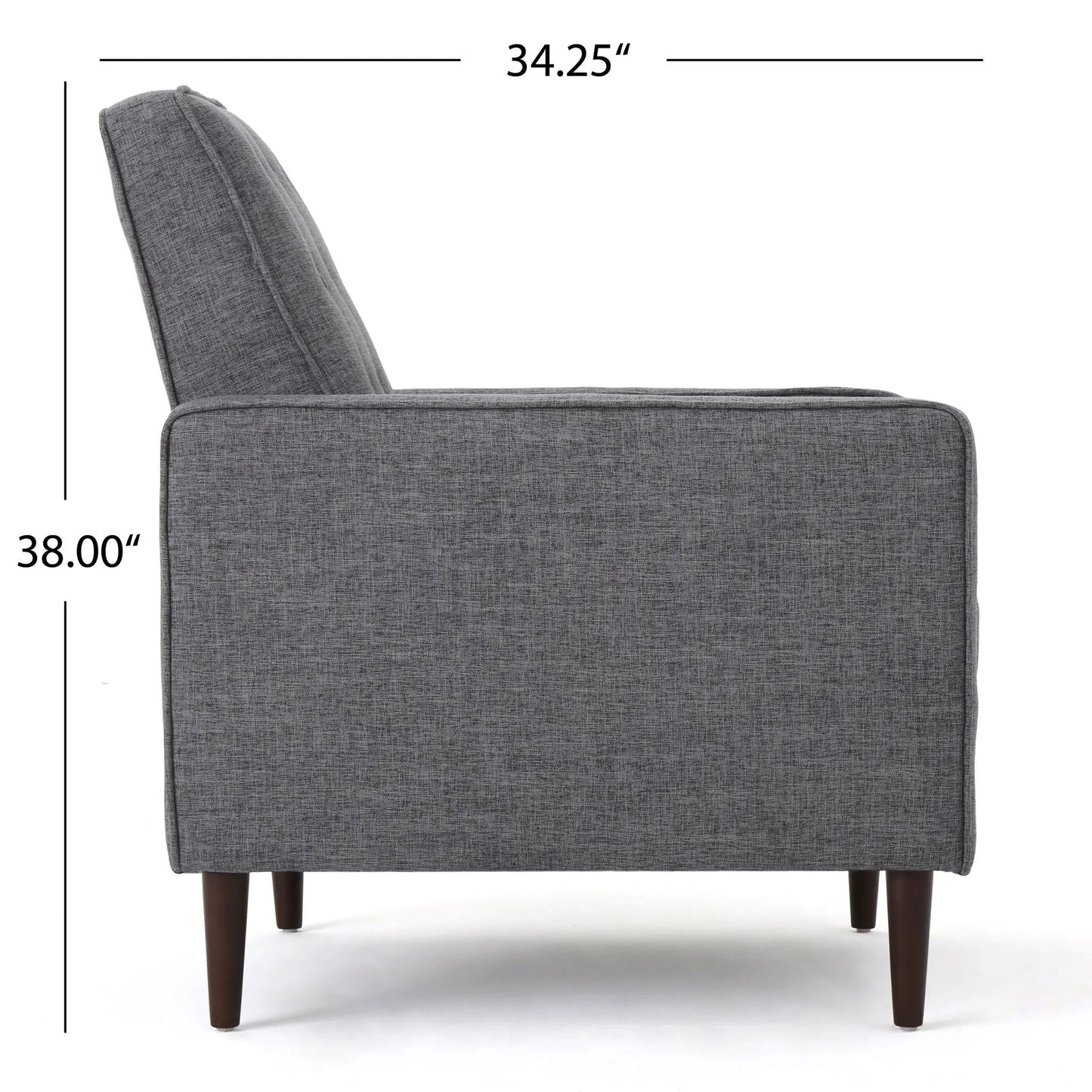 Mid-Century Modern Recliner in gray waffle-stitch fabric with button tufting and dark wood legs on Tampa Home & Garden Store