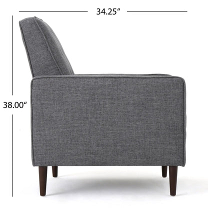 Mid-Century Modern Recliner in gray waffle-stitch fabric with button tufting and dark wood legs on Tampa Home & Garden Store