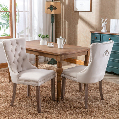 Tufted velvet dining chair set with nailhead trim in cream beige, 2 chairs, HouseOfZazla on Tampa Home & Garden Store