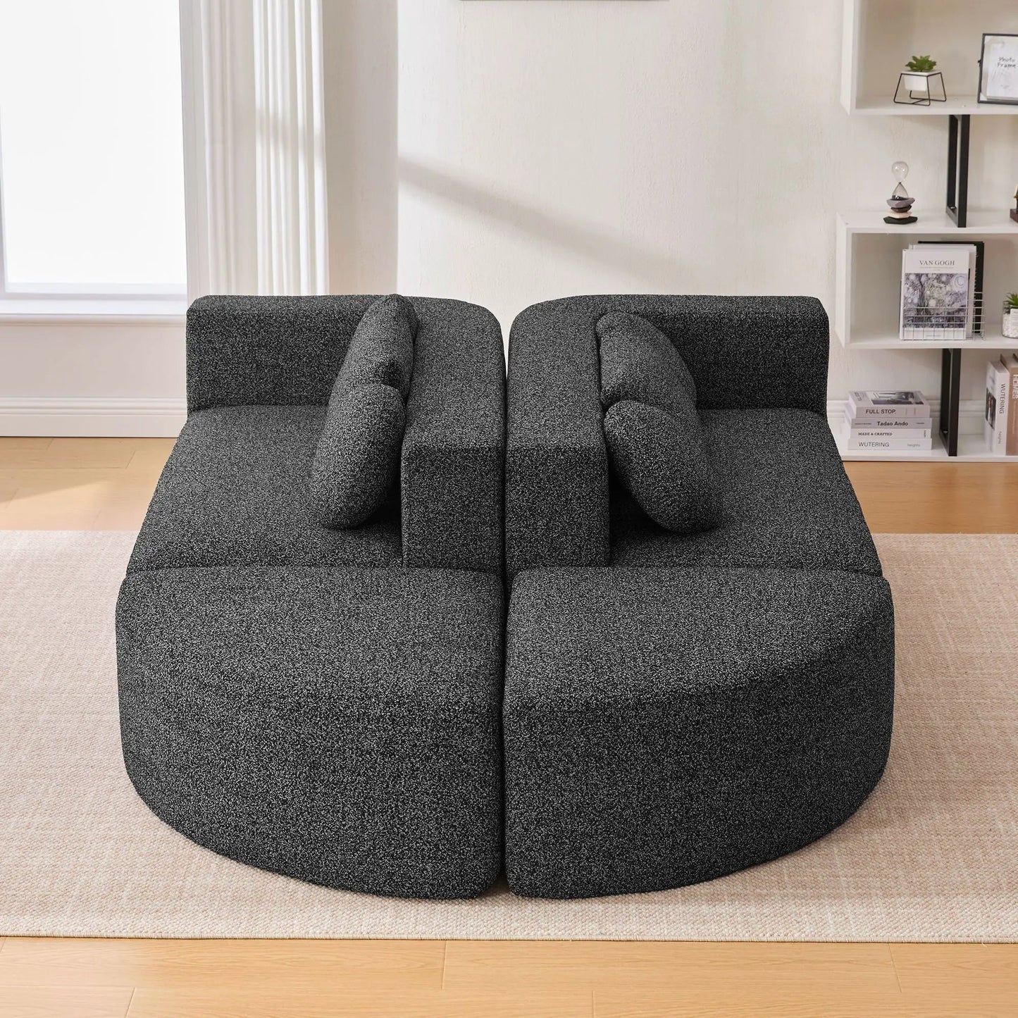 Boneless Couch Modular Sectional Sofa with deep curved seating in charcoal fabric on Tampa Home & Garden Store