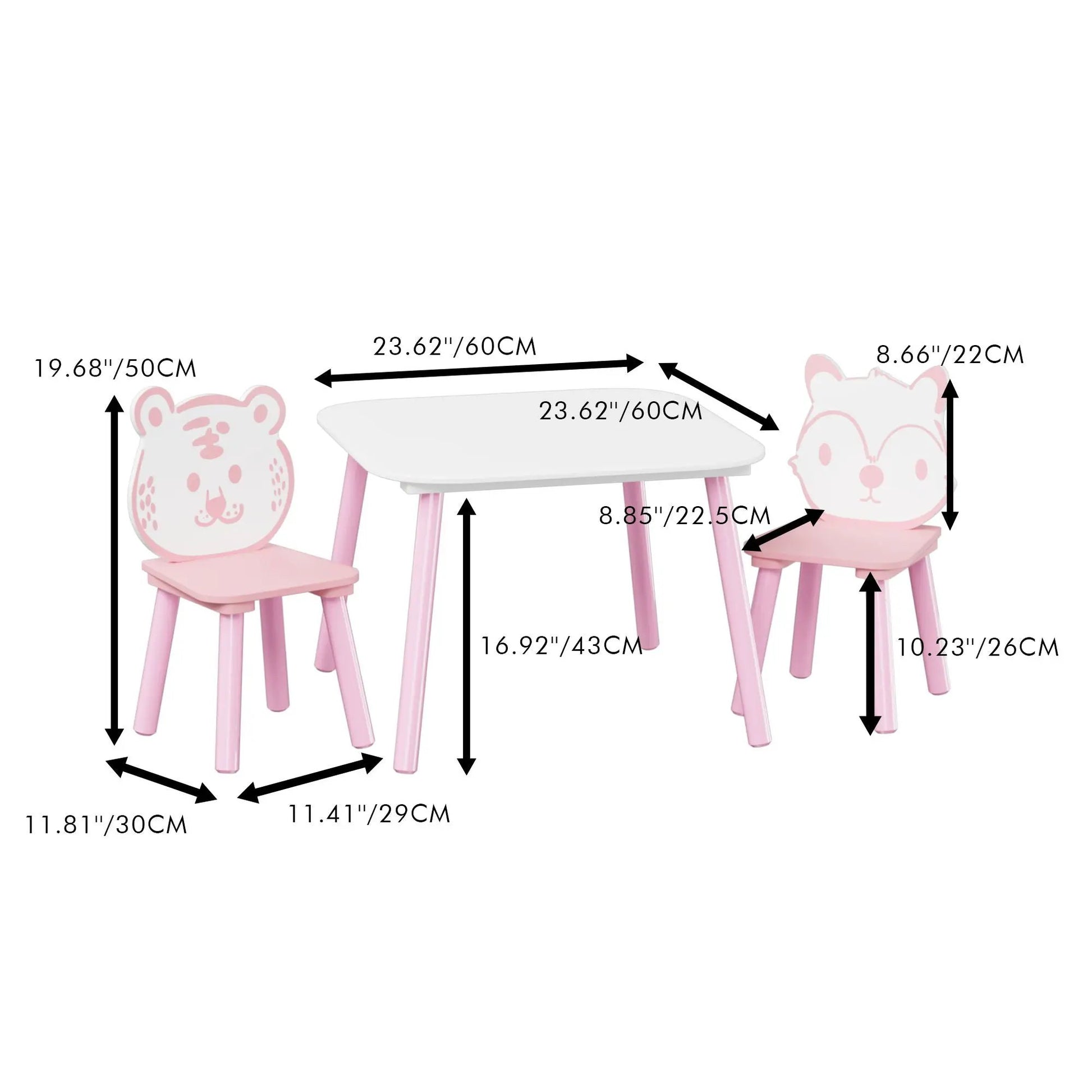 Table and chair 3-piece set, toddler desk with pink and white animal-back chairs on Tampa Home & Garden Store