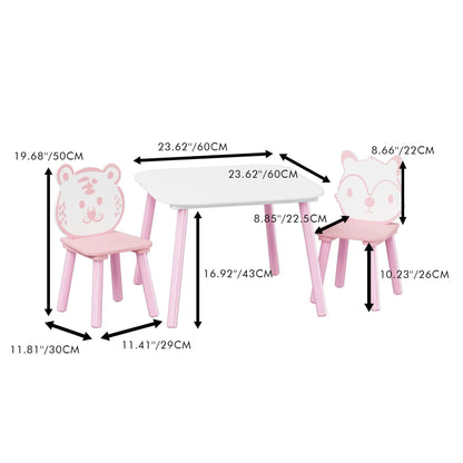 Table and chair 3-piece set, toddler desk with pink and white animal-back chairs on Tampa Home & Garden Store