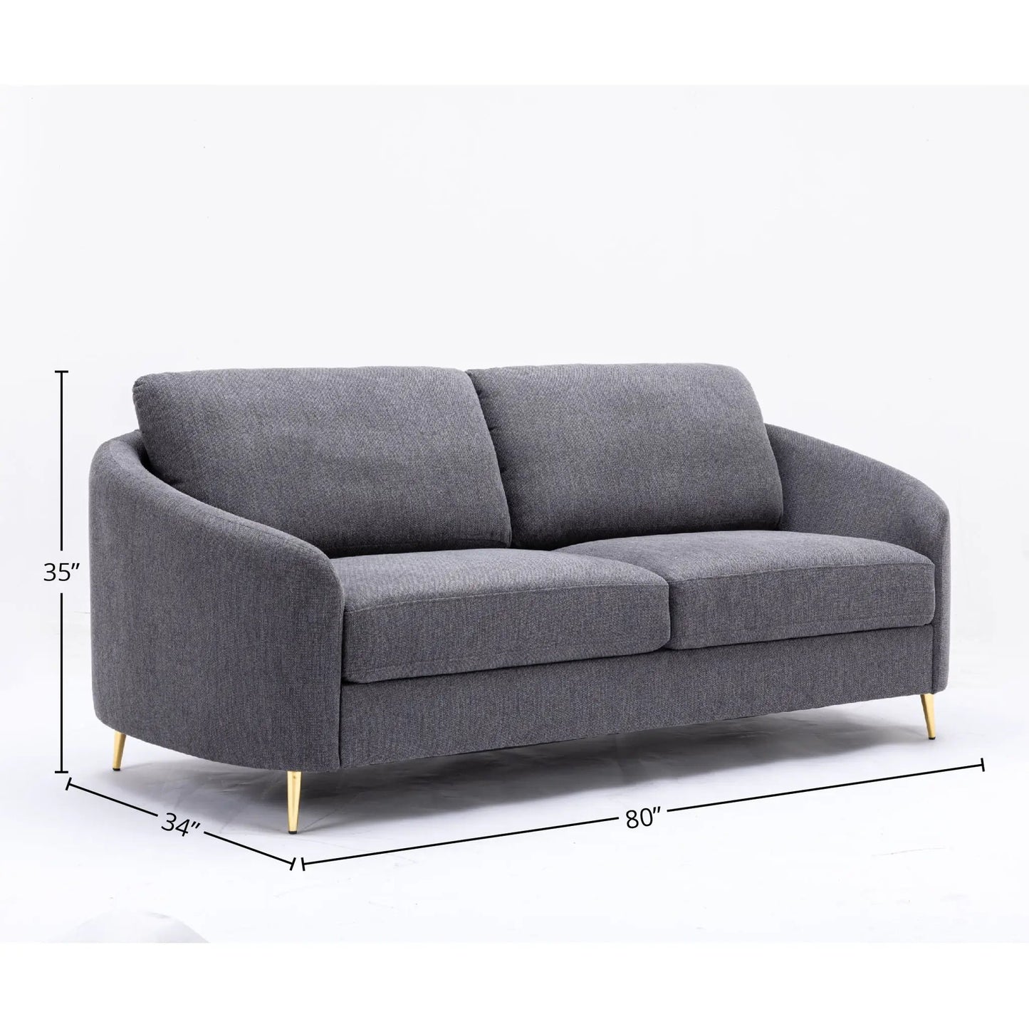 Sofa gray linen, stationary sofa by Unique Piece Furniture, 80in wide with gold legs on Tampa Home & Garden Store