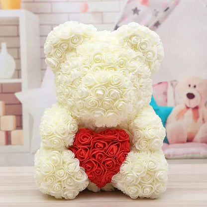 Bear made of white roses with red rose heart, FLIPSTYLEZLLC Valentine gift on Tampa Home & Garden Store