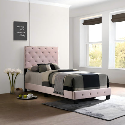 Luxurious Upholstered Bed pink tufted headboard in blush fabric by HouseOfZazla on Tampa Home & Garden Store