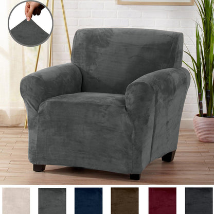 Velvet Stretch Slipcover - Gale Collection, dark gray velvet, Great Bay Home on Tampa Home & Garden Store