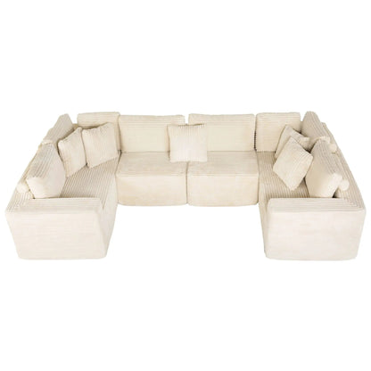 Modular U shaped beige corduroy sectional sofa by Unique Piece Furniture with modules on Tampa Home & Garden Store