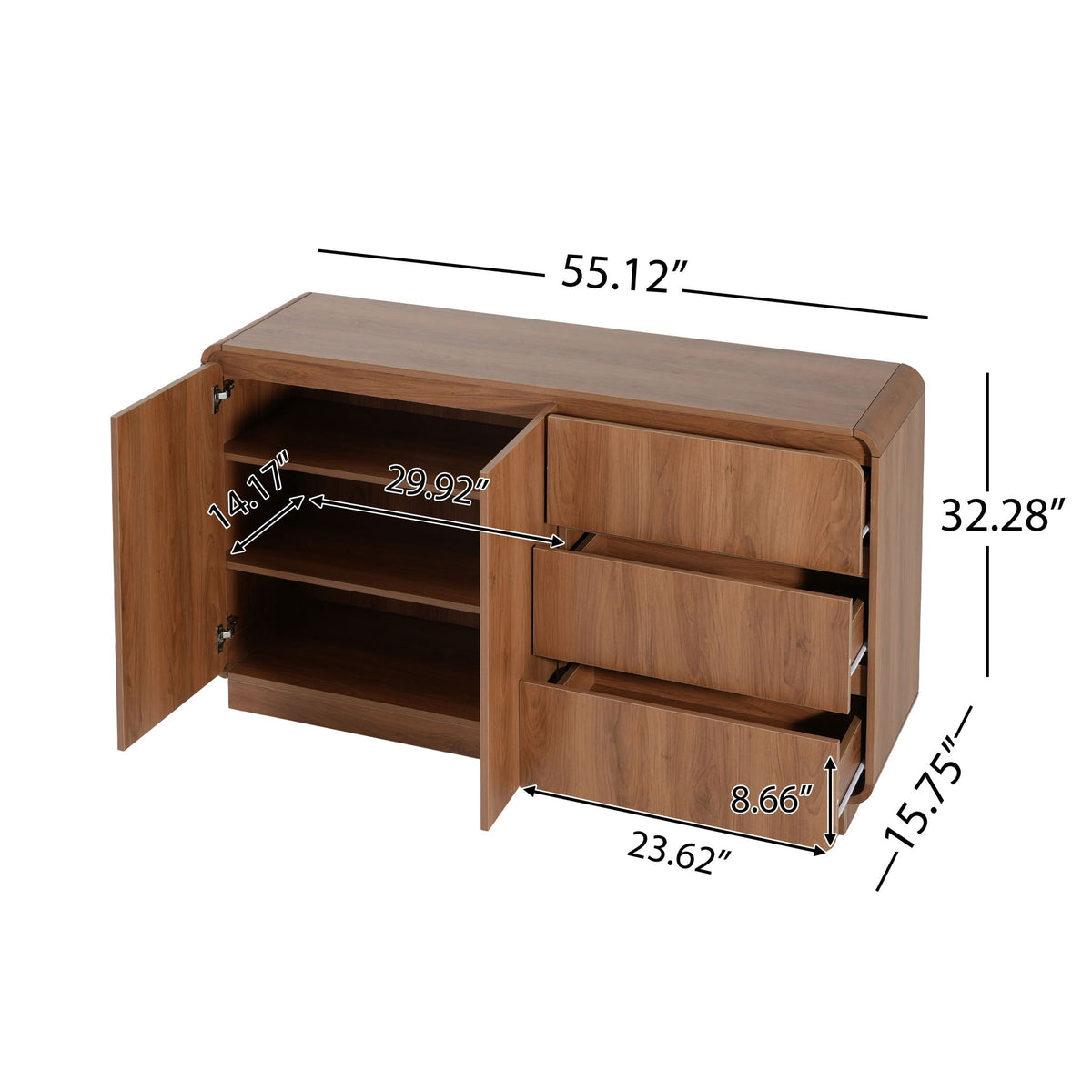 Wide storage sideboard with 2 doors and 3 drawers in brown wood finish by HouseOfZazla on Tampa Home & Garden Store