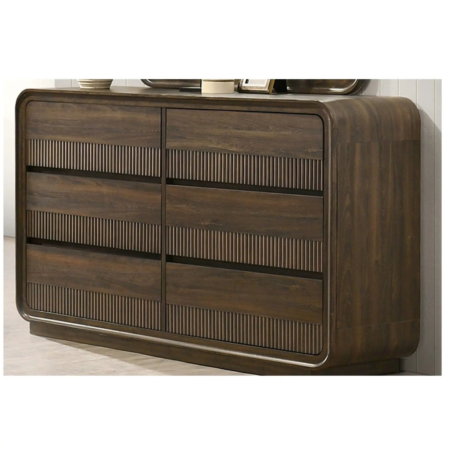 Flair Dresser With Rounded Edges 6 Drawers Brown