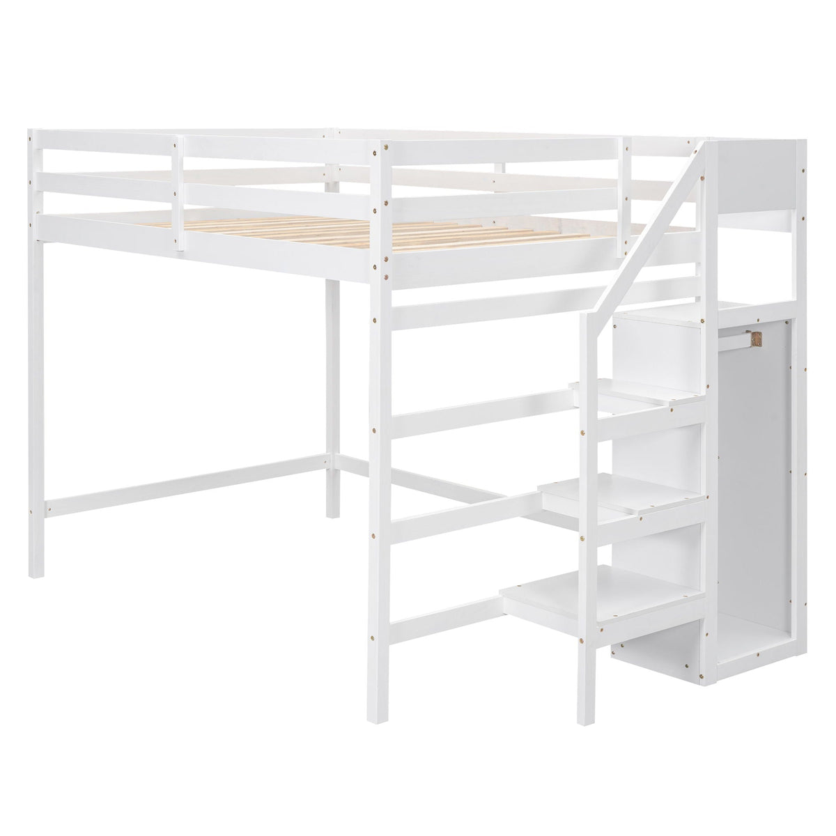 Loft bed with built-in storage wardrobe and staircase, white wood frame HouseOfZazla on Tampa Home & Garden Store