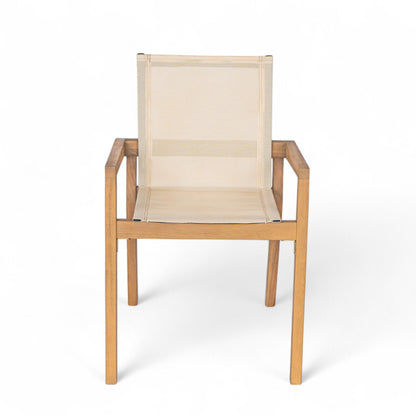 Belfast dining chair set with mesh seating, acacia wood frame for outdoors on Tampa Home & Garden Store