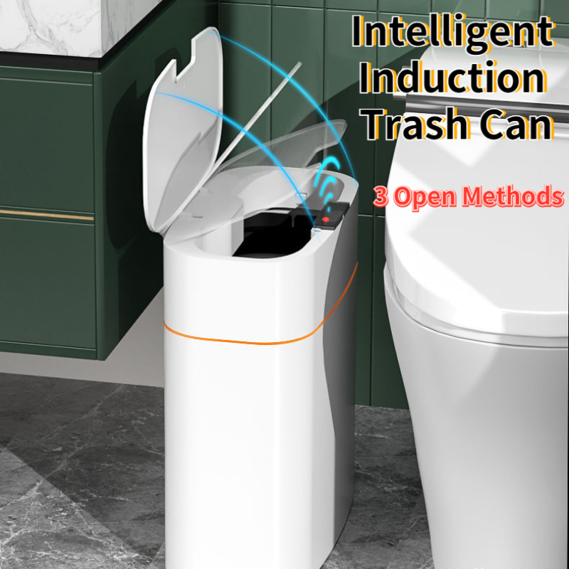 Perfecsy smart trash can with lid, white plastic compact induction sensor dustbin for home on Tampa Home & Garden Store