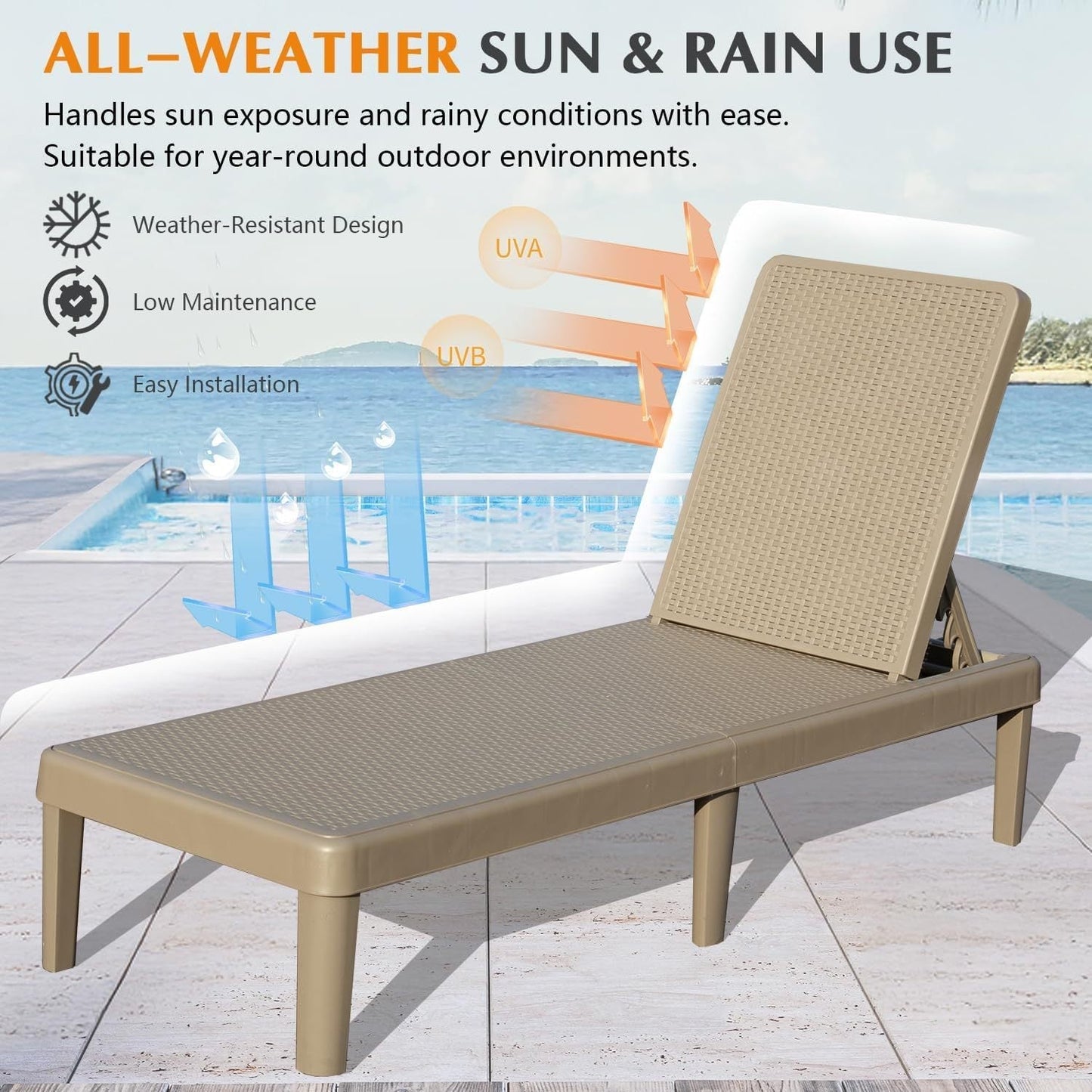 Pool lounge chairs set of 2 with adjustable backrests tan plastic HouseOfZazla on Tampa Home & Garden Store