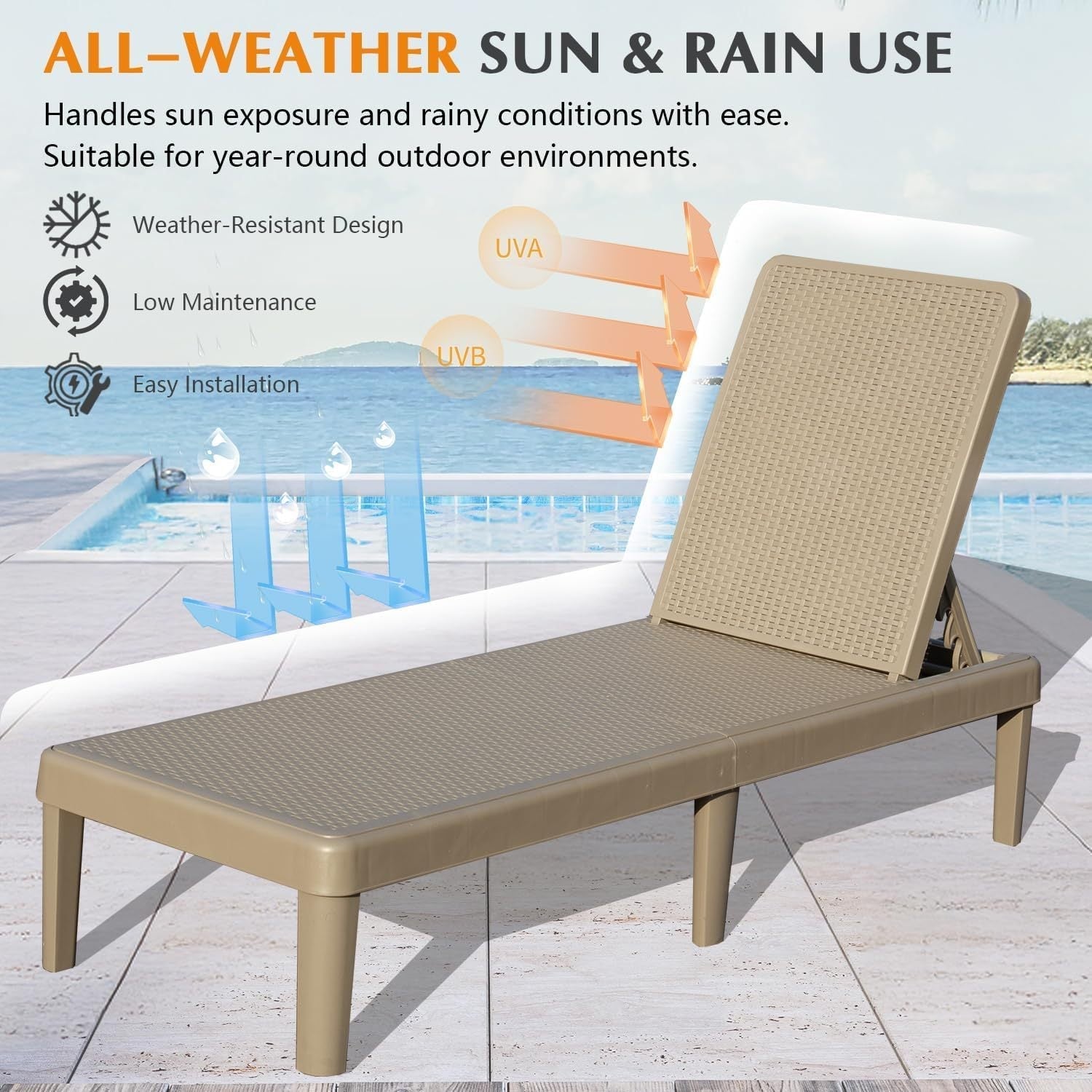 Pool lounge chairs set of 2 with adjustable backrests tan plastic HouseOfZazla on Tampa Home & Garden Store