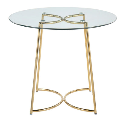Cece Contemporary Glass Dinette Table with Gold Metal Frame, round clear top on Tampa Home & Garden Store