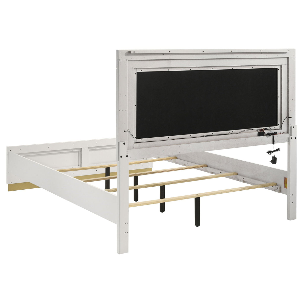 Sophia panel bed with LED headboard white frame, black panel by HouseOfZazla on Tampa Home & Garden Store