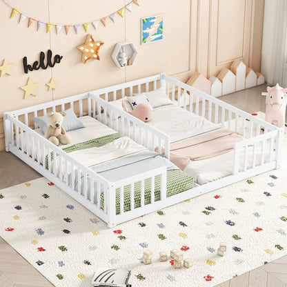 Double Floor Bed with Fence and Guardrails