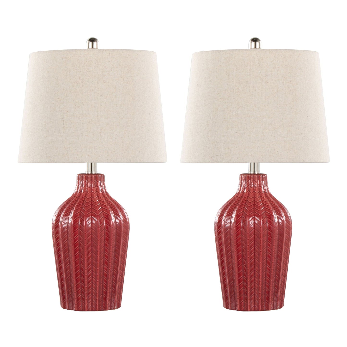 Rockwell table lamp set of 2 with red ceramic bases and beige fabric shades HouseOfZazla on Tampa Home & Garden Store