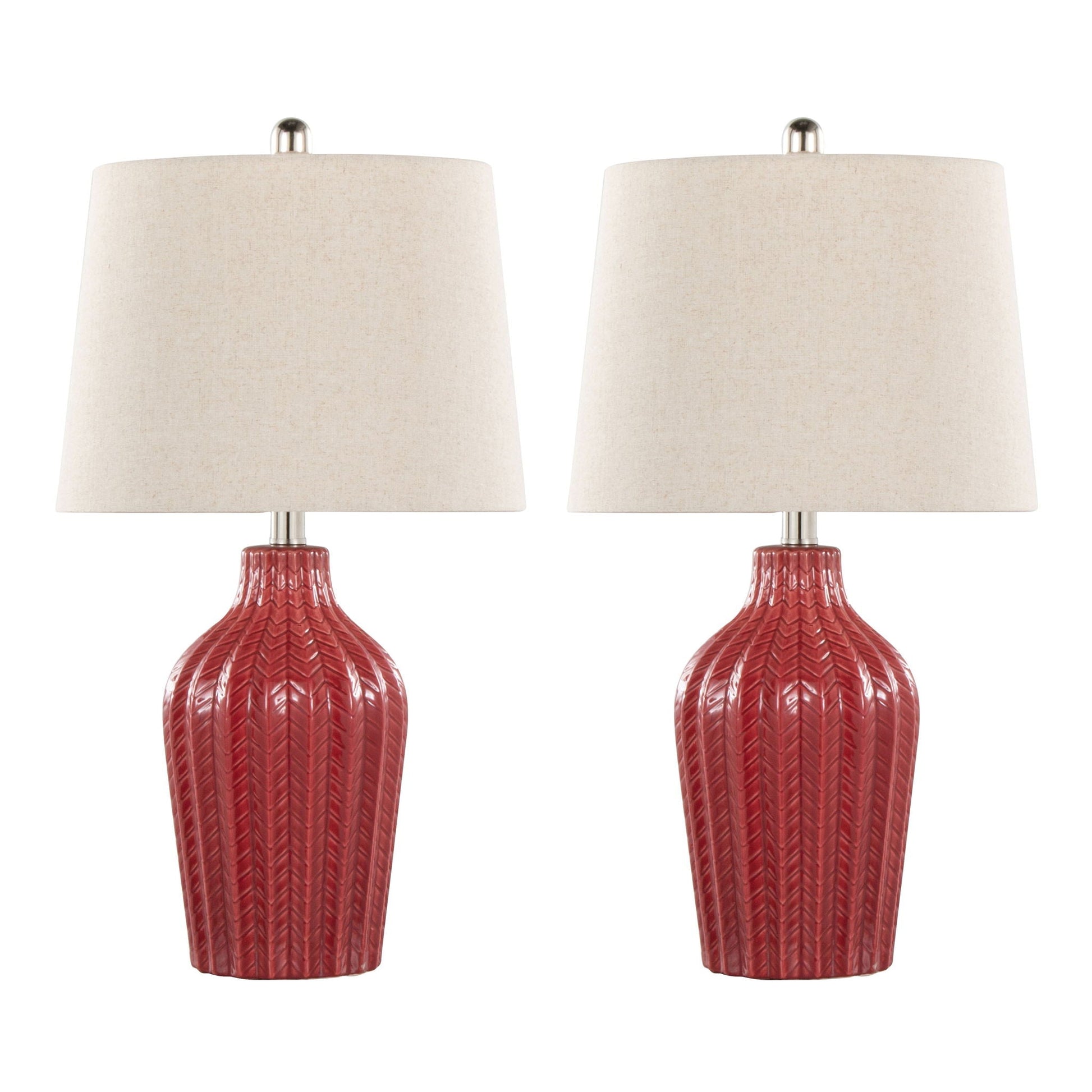 Rockwell table lamp set of 2 with red ceramic bases and beige fabric shades HouseOfZazla on Tampa Home & Garden Store