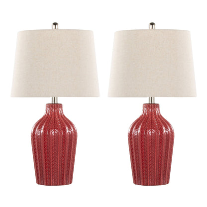 Rockwell table lamp set of 2 with red ceramic bases and beige fabric shades HouseOfZazla on Tampa Home & Garden Store