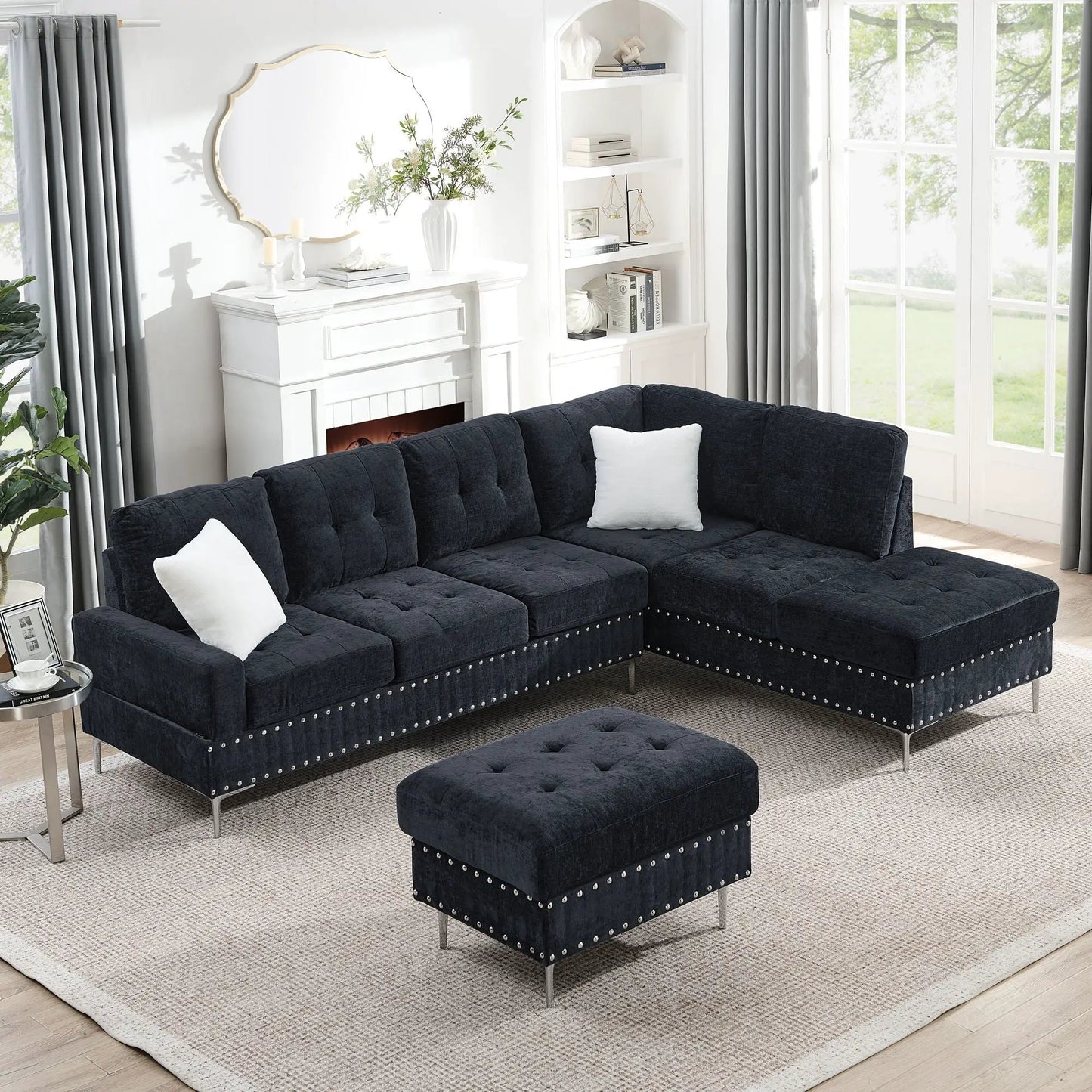 L Shaped Sofa with Chaise and Storage Ottoman