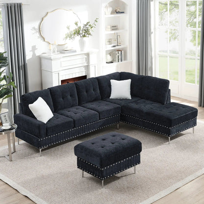 L Shaped Sofa with Chaise and Storage Ottoman