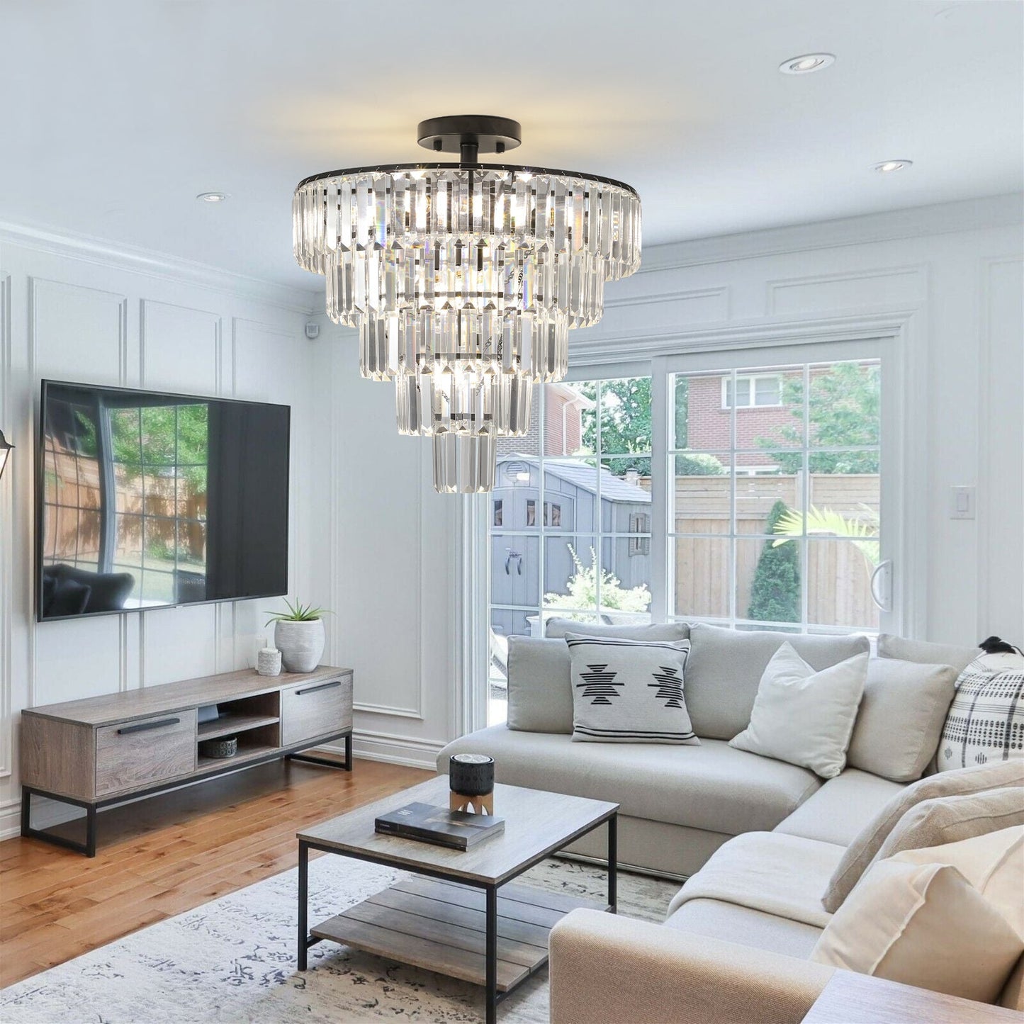 20 inch black crystal chandelier ceiling light by HouseOfZazla with tiered crystal prisms on Tampa Home & Garden Store