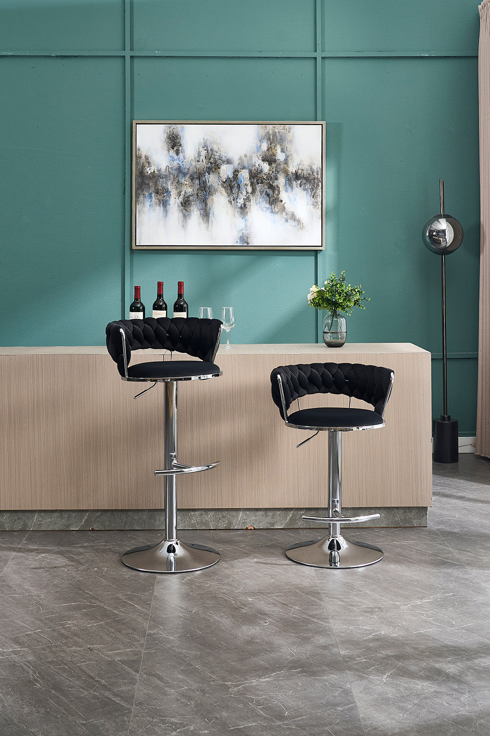 Bar stools set of 2, modern black tufted foam seats with chrome metal bases by HouseOfZazla on Tampa Home & Garden Store