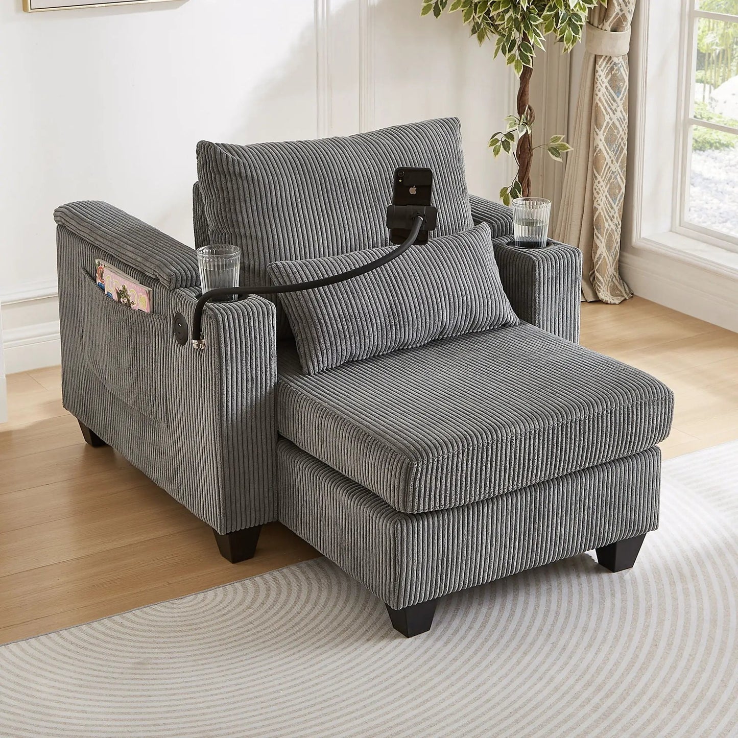 Convertible Chaise Lounge Chair With USB Ports