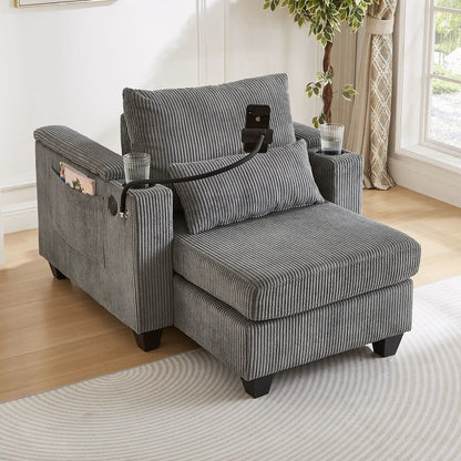 Convertible Chaise Lounge Chair With USB Ports