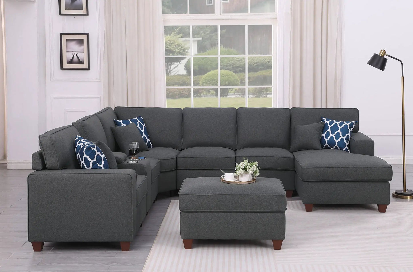Tina 8 Piece Upholstered Sectional With Ottoman gray fabric 2-piece living room set on Tampa Home & Garden Store