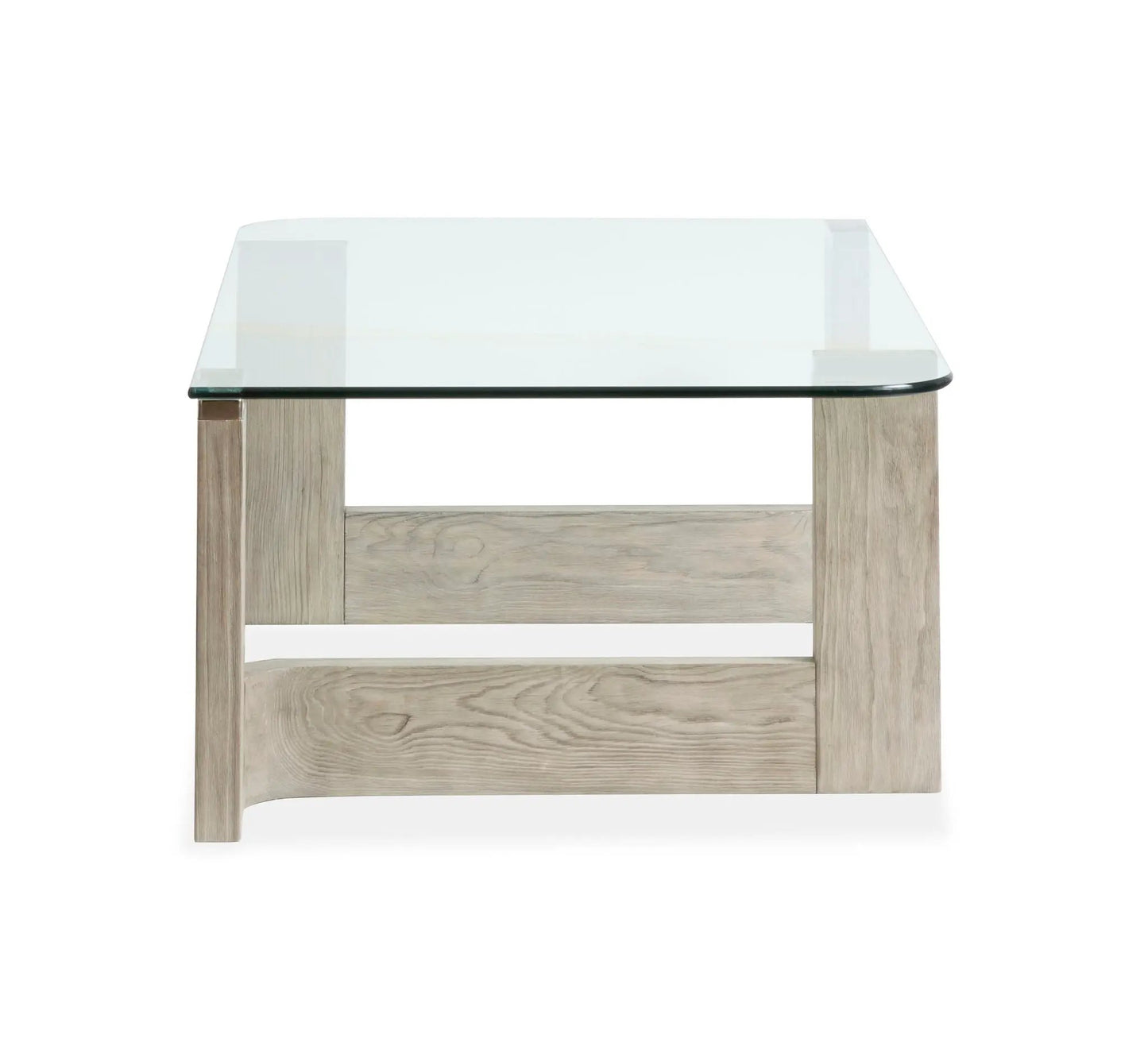Bartlett rectangular end table with glass top and weathered oak legs on Tampa Home & Garden Store