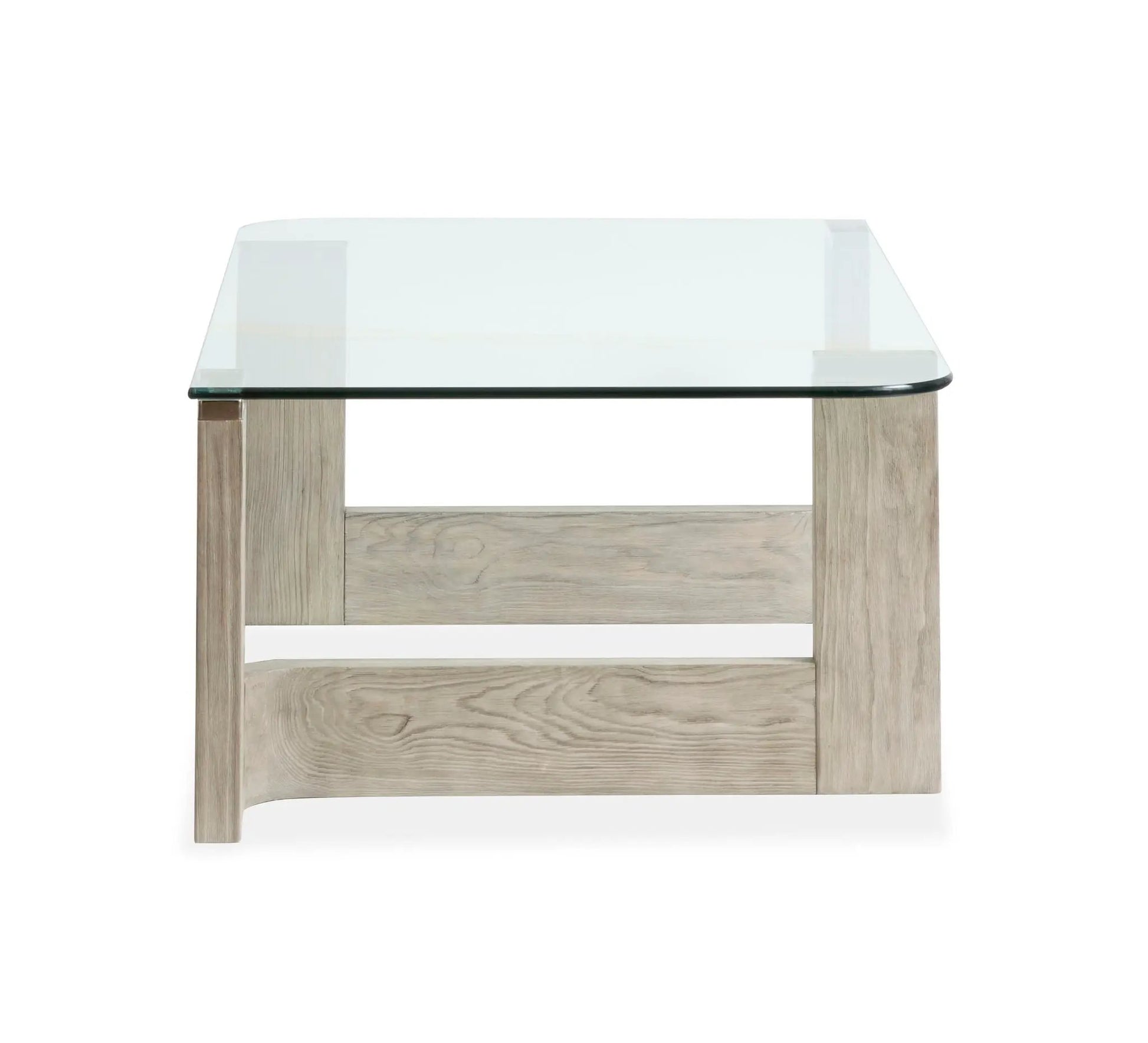 Bartlett rectangular end table with glass top and weathered oak legs on Tampa Home & Garden Store
