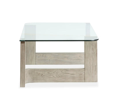 Bartlett rectangular end table with glass top and weathered oak legs on Tampa Home & Garden Store