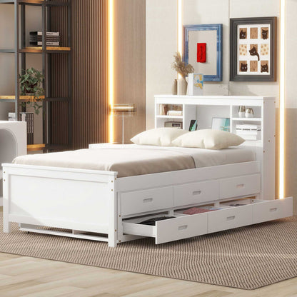 Platform bed with 3 drawers and trundle in white wood finish on Tampa Home & Garden Store