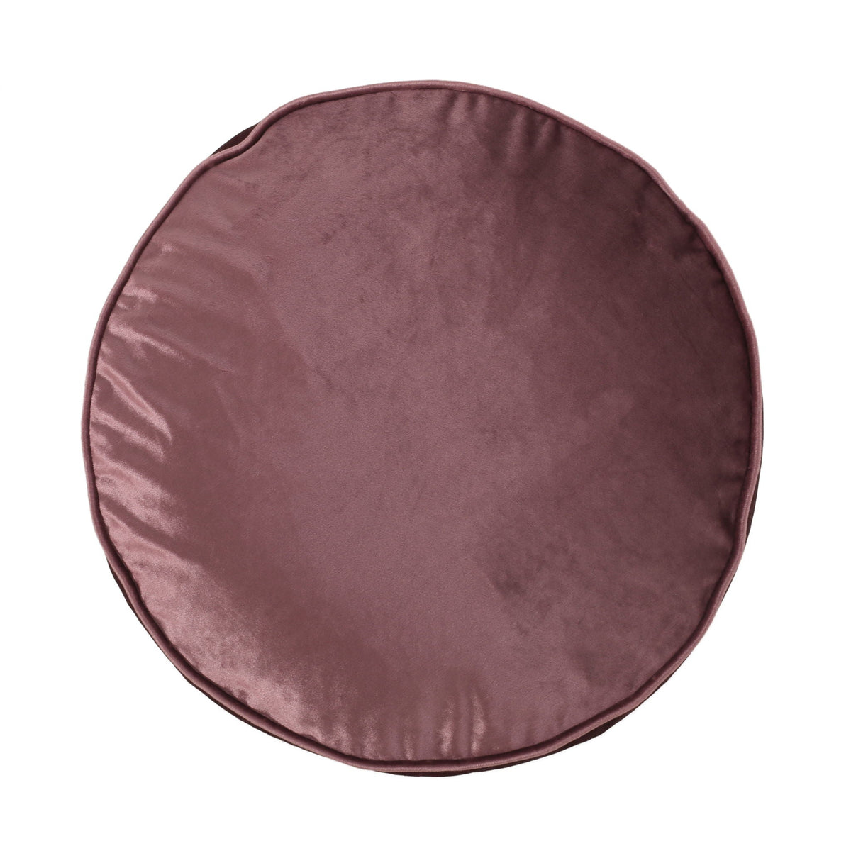Pink velvet cylinder pouf ottoman with piped edge for accent seating on Tampa Home & Garden Store