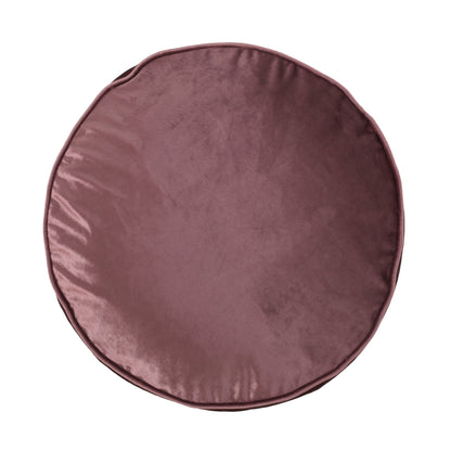 Pink velvet cylinder pouf ottoman with piped edge for accent seating on Tampa Home & Garden Store