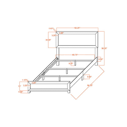 Soluto Bed platform frame blueprint with orange measurement callouts, HouseOfZazla on Tampa Home & Garden Store