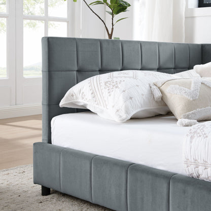Mid Century Storage Upholstered Tufted Bed Frame