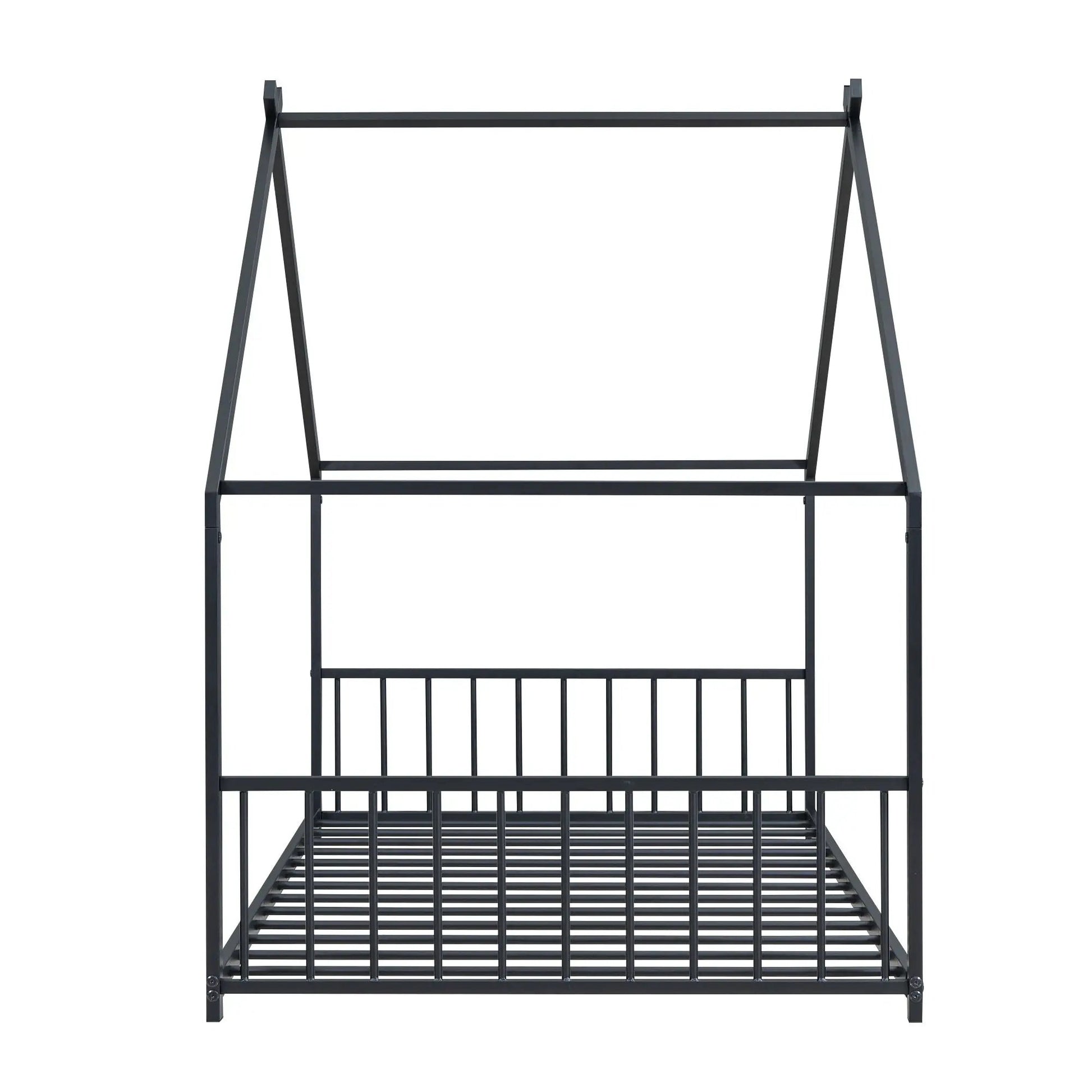 Metal House Bed canopy frame in dark gray metal with slatted base by Unique Piece Furniture on Tampa Home & Garden Store