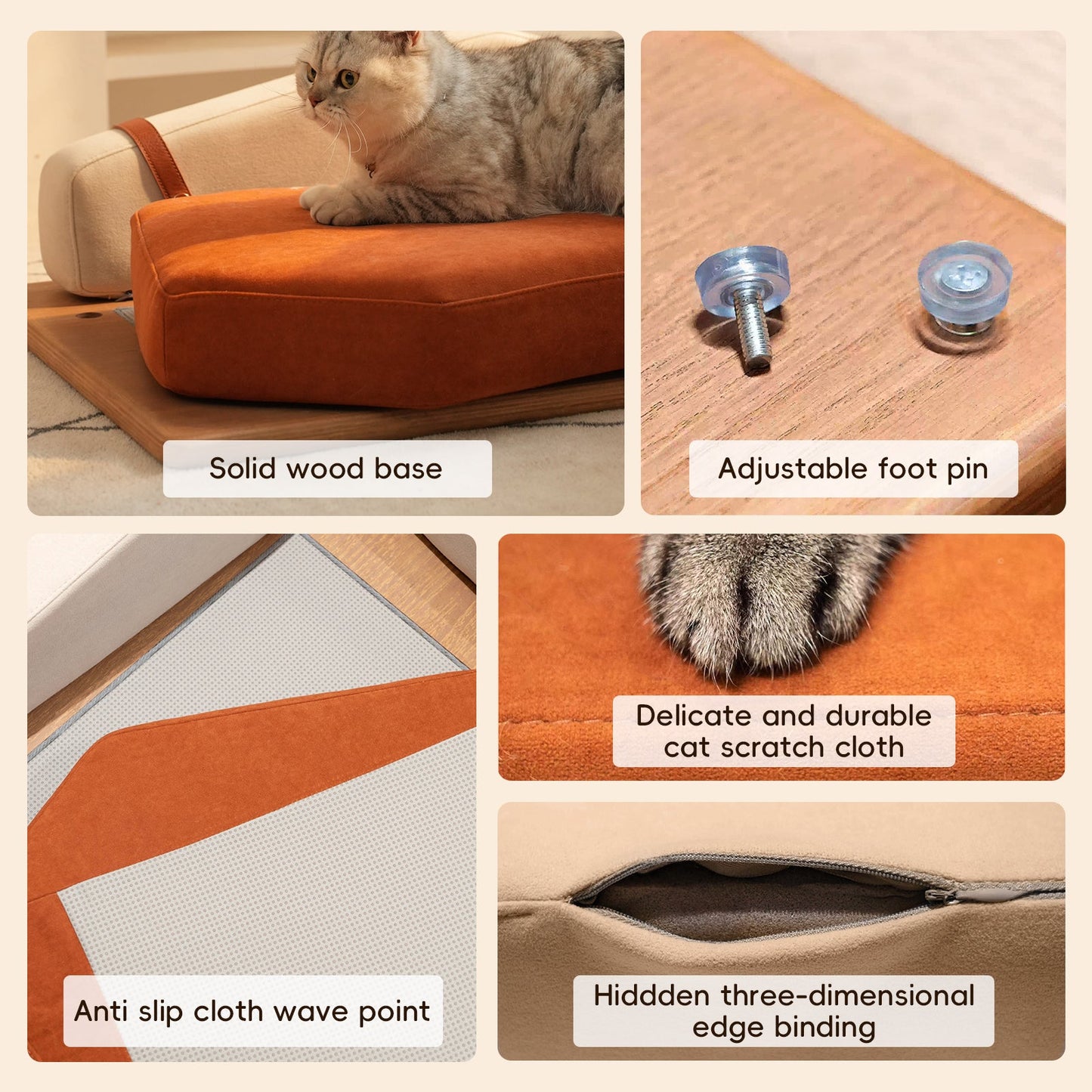 Wooden pet bed for cats and dogs with solid wood base and orange cushion by HouseOfZazla on Tampa Home & Garden Store