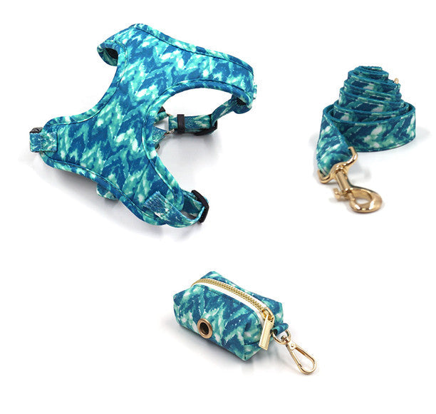 Pet Zen blue camo dog harness with matching leash and waste bag dispenser; 3-piece set on Tampa Home & Garden Store
