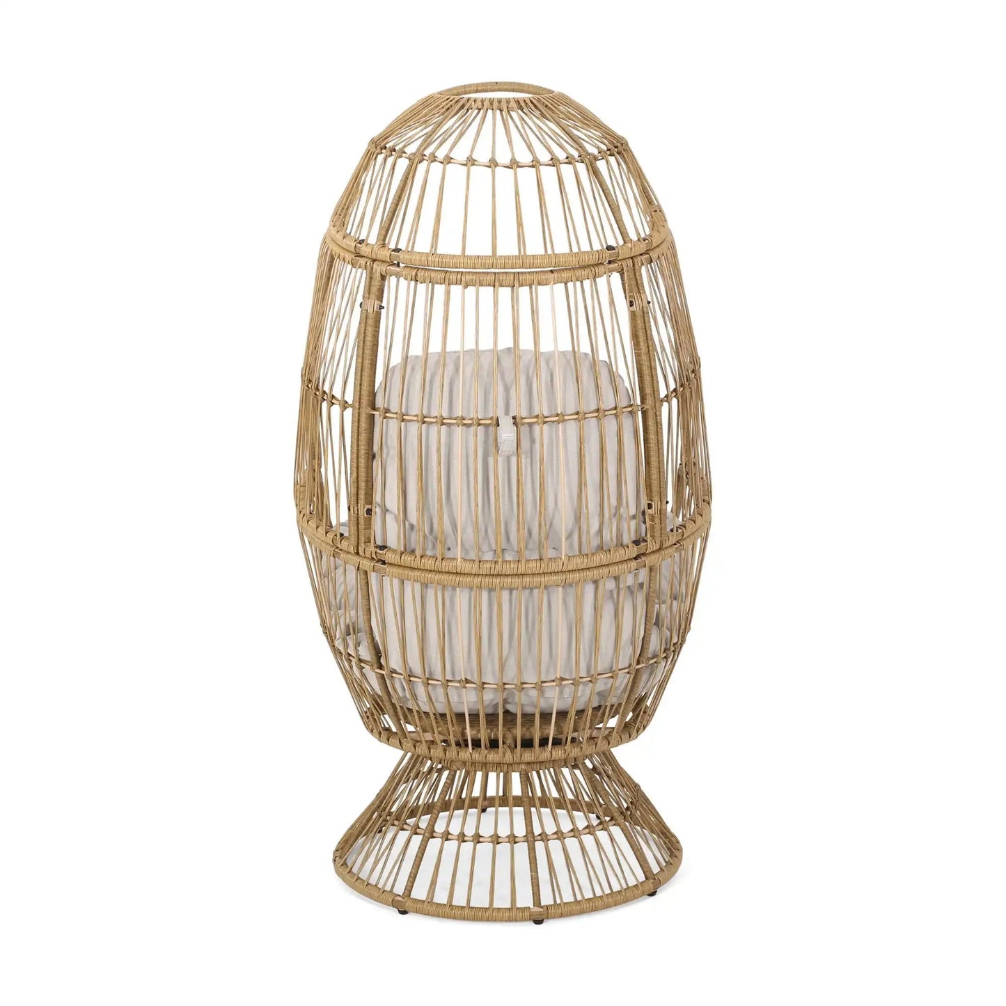 Patio Swivel Basket Egg Chair With Cushion in natural rattan with white cushion on Tampa Home & Garden Store
